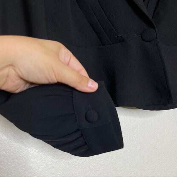 Revolve About Us Black XXS Blazer Style Wrap Blouse Long Sleeve Button Top Work - Picture 5 of 11